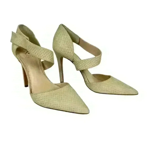 Vince Camuto Carlotte Pointed Toe Leather D'Orsay Pump High Heel Beige Cream  7M - Picture 3 of 17